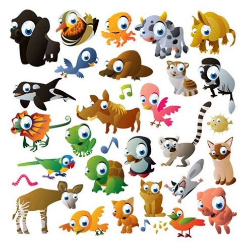 30 Big Eyed Cute Cartoon Animals Vector Set Animal Vector Cute