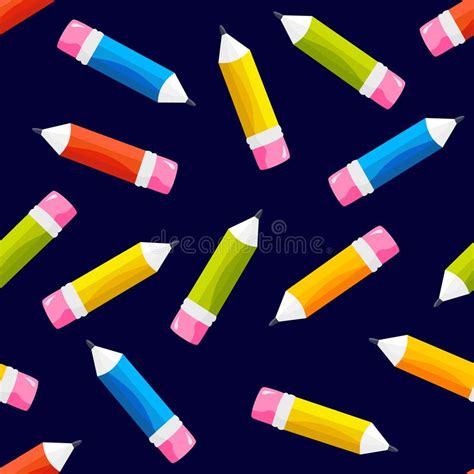 Seamless Pattern With Color Pencils On Black Background Vector Stock