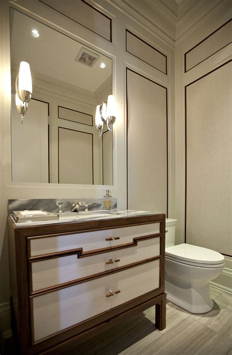 Unique Powder Room Vanity With Panelled Walls
