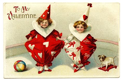 Vintage Valentines Day Clip Art Adorable Clown Children The