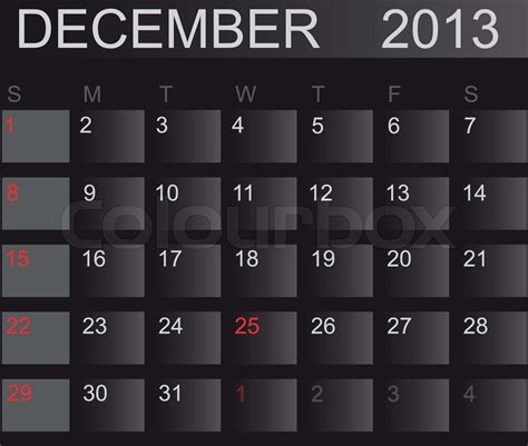 Kalender December Måned Stock Vektor Colourbox