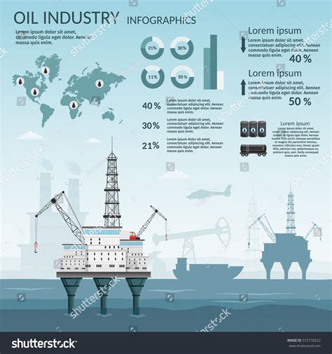 Vector Oil Rig Industry Of Processing Petrol And Transportation For