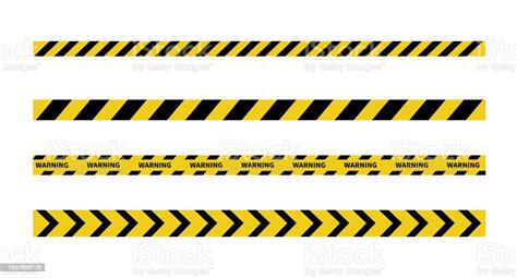 Warning Tape On White Background Black And Yellow Line Striped Caution