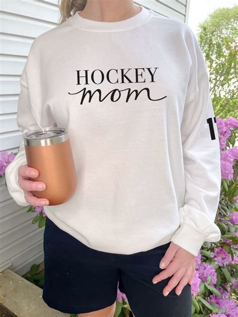 hockey mom comfy crewneck sweatshirt with personalized jersey etsy
