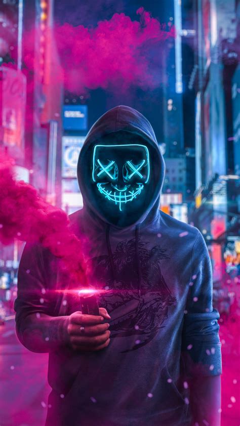Wallapper Anonymous Neon Mask Hoodie Smoke