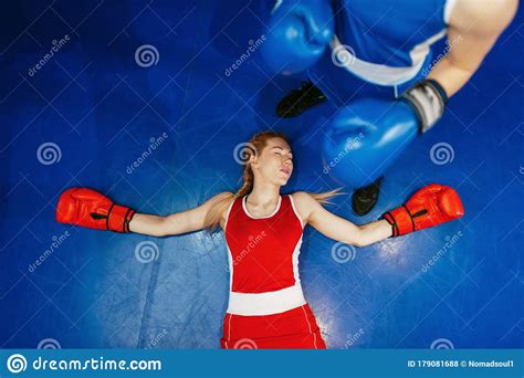 Women Boxing Girl In Red Is Knocked Out Stock Photo Image Of Active