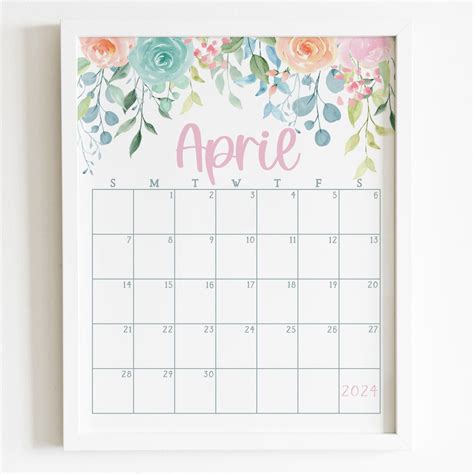 April 2024 Calendar Printable Springtime Pastel Floral Monthly Planner