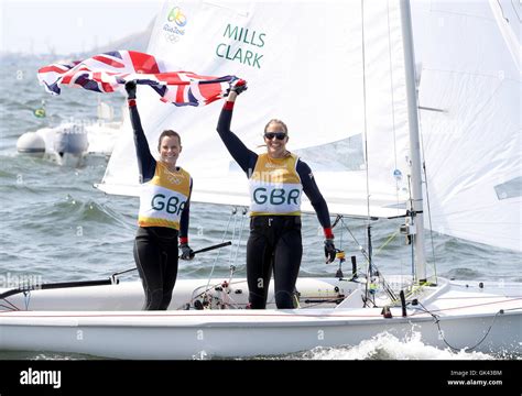 Great Birtains Hannah Mills And Saskia Clark Right Celebrate Winning