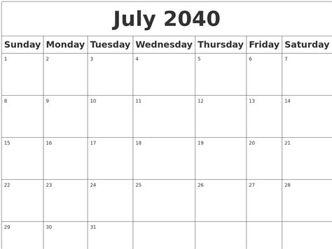 July 2040 Blank Calendar