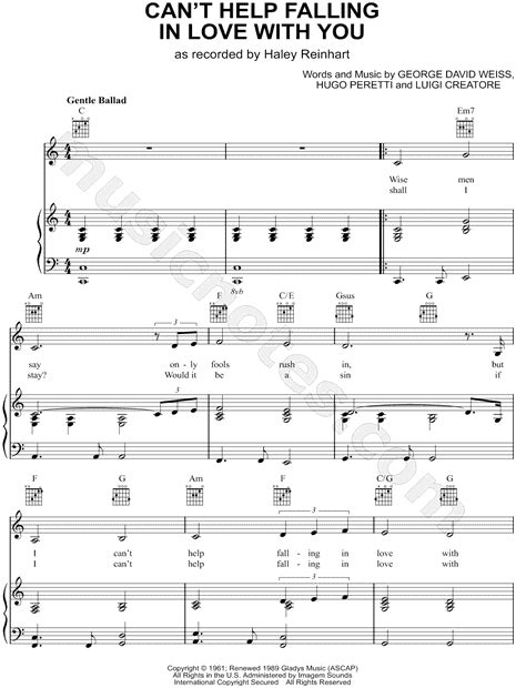 Haley Reinhart Cant Help Falling In Love Sheet Music In C Major Transposable Download