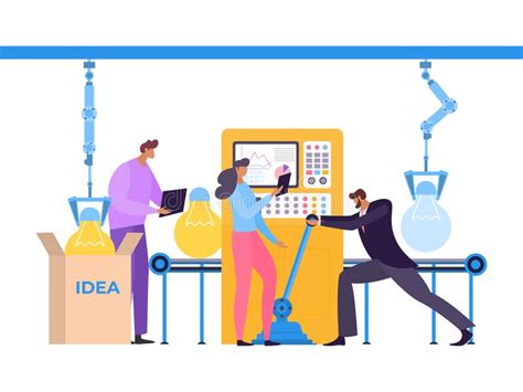 Factory Business Idea Technology Cartoon People Vector Illustration