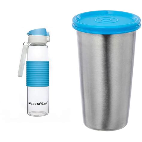Signoraware Aqua Flip Top Glass Water Bottle 550ml 24mm Blue Stainless Steel Tumbler Blue