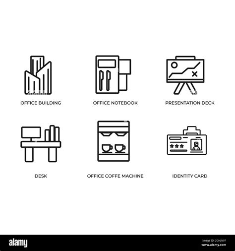 Office Line Icon Set Vector Template Simple Black Line Icons Stock