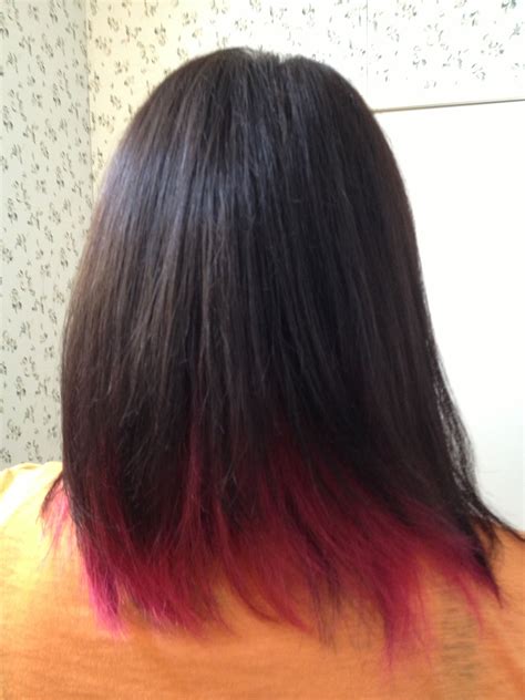 Pink Under Dark Brown Hair Pink Hair Tips Brown Hair