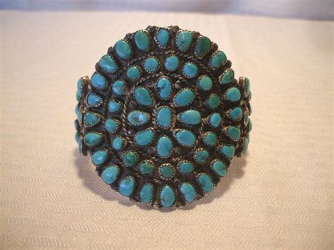 Classic Vintage Navajo Sterling Silver Turquoise Petit Point Cluster