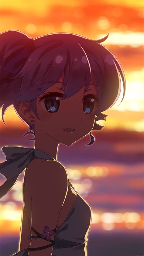 Anime Girl Beach Sunset Illust Art Android Wallpaper Android Hd