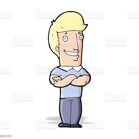 Cartoon Man With Folded Arms Grinning Stock Illustration Download