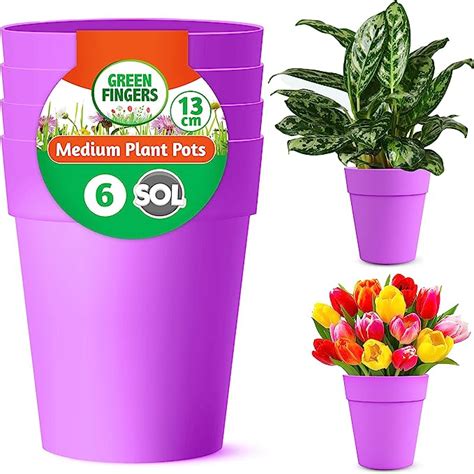 6pk Purple Plant Pots Indoor And Outdoor 13cm Purple Plastic Pots