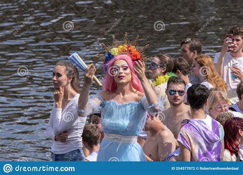 asv gay boat at the gaypride canal parade with boats at amsterdam the netherlands 6 8 2022