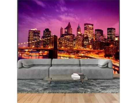 Papier Peint Manhattan Pont De Blooklyn La Nuit 270 X 350 Cm