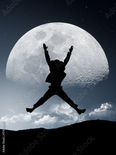 Silhouette Of A Jumping Man In Front Of The Moon By Xtravagant Royalty