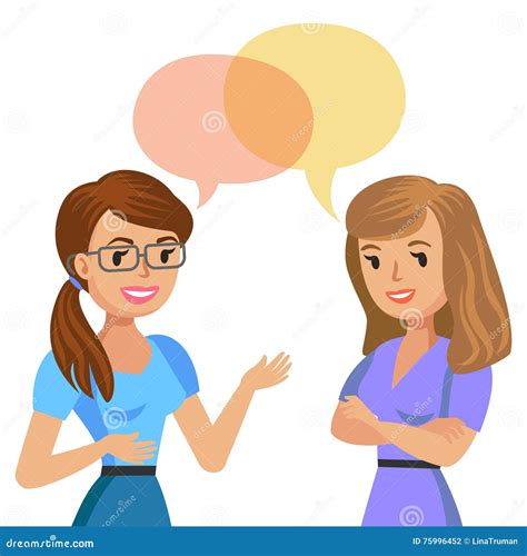 Two Young Women Talking Meeting Colleagues Or Friends Vector Vector