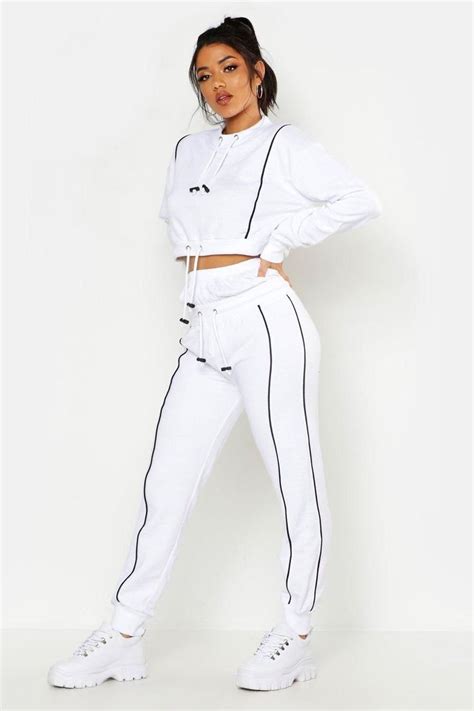 Womens Contrast Piping Detail Tracksuit White 8 👍 Pin For Later ⏳