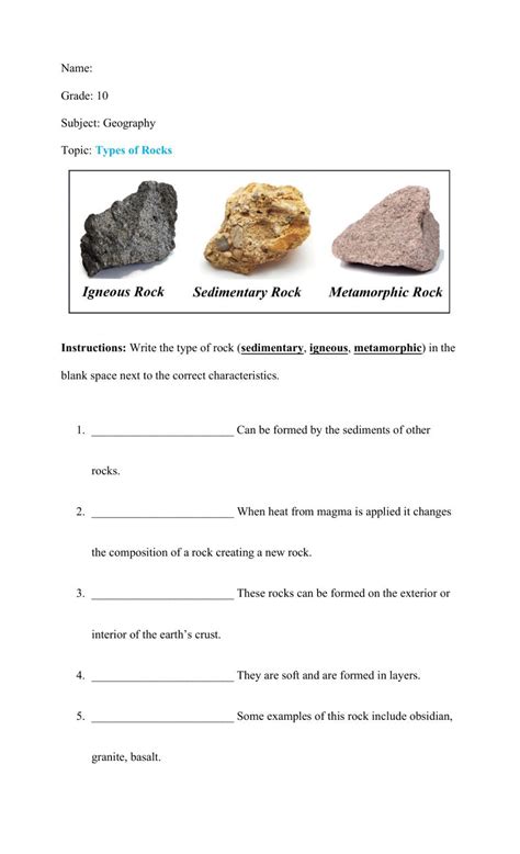 Igneous Rock Metamorphic Rocks Sedimentary Fractions Worksheets