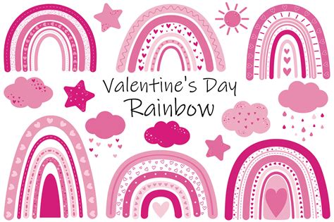 Rainbow Valentines Day Rainbow Hearts Svg Pink Clouds Svg By