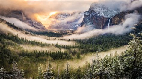 Mountains Nature Forest Mist Yosemite National Park