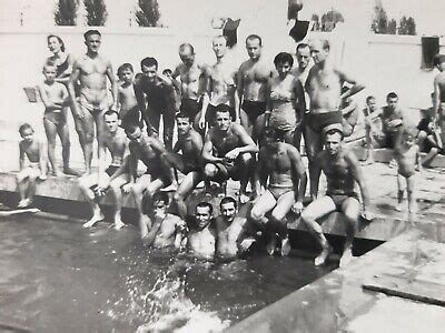 Group Muscular Men Trunks Swimming Pool Vintage Original Photo Ebay