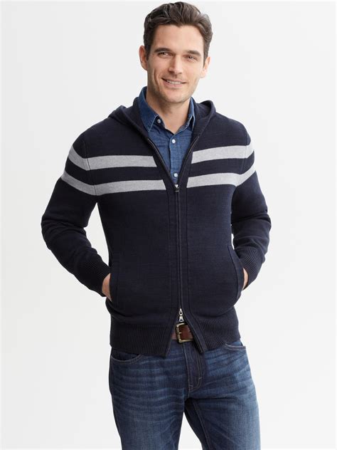Banana Republic Heritage Striped Hooded Zip Sweater In Blue For Men