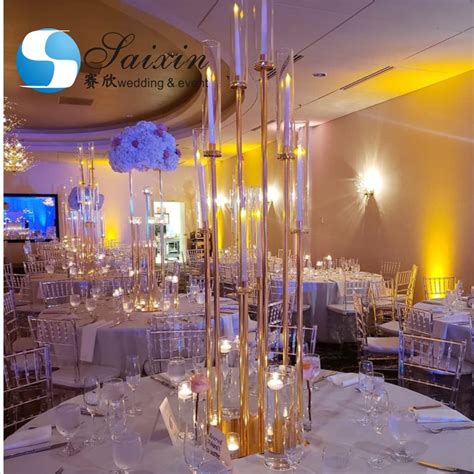 Luxury Wedding Centerpieces 9 Arms Tall Glass Crystal Cylinder