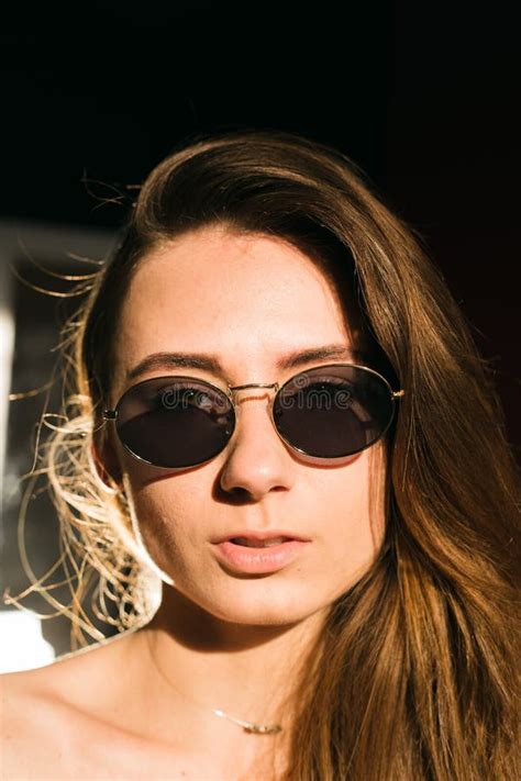 Portraits Of Beautiful Brunette Girl In Sunglasses Stock Image Image