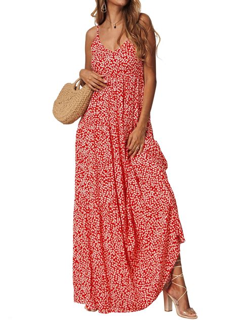 Womens Strapy Boho Floral Long Dress Ladies Summer Holiday Beach Maxi