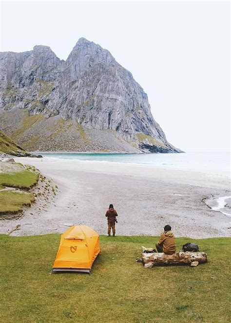 Camping At Kvalvika Beach Lofoten Islands Norway Camping Places