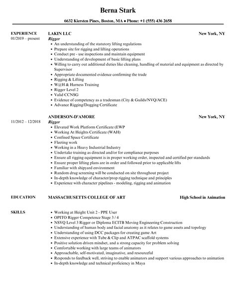 Rigger Resume Samples Velvet Jobs