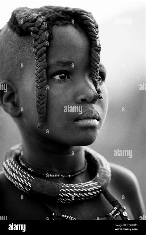 Black And White Portrait Of An Unmarried Young Himba Woman Namibia