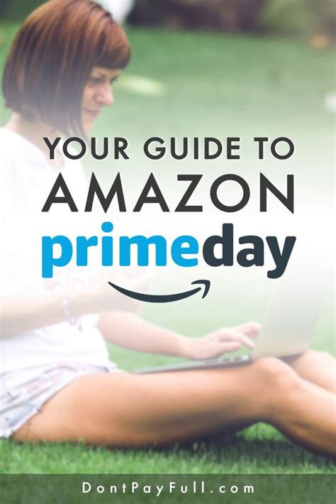 a woman sitting on the grass with her laptop and text reading your guide to amazon prime day