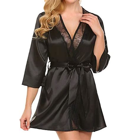 Sexy Women Lace Nightwear Robes Plus Size Wedding Kimono Satin Silk