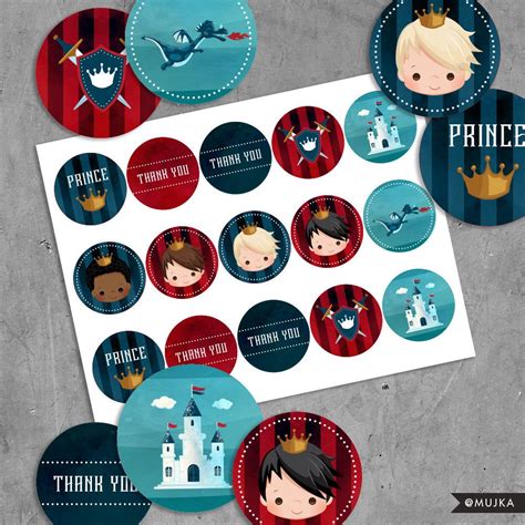 Printable Prince Birthday Stickers Red And Blue Prince Cupcake Etsy