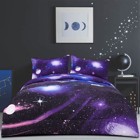 Twin 3 Piece Galaxy Purple All Season Comforter Set For Kids Bedroom