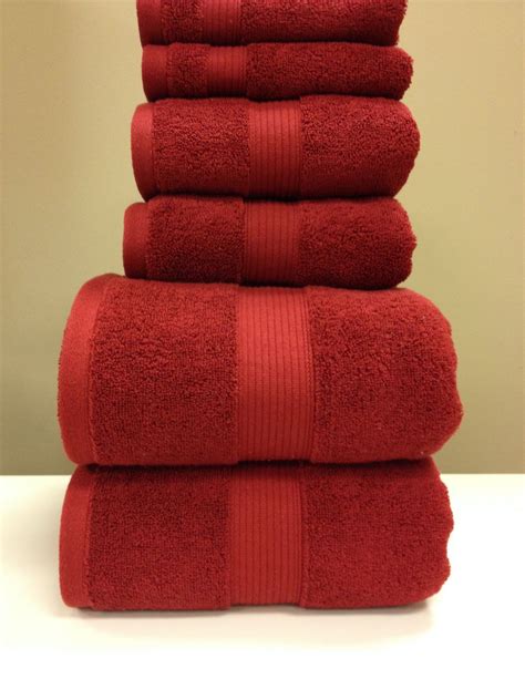 Cotton Plush Towel Set 6 Pc Red Bath And Hand Towels Wash Cloth Set