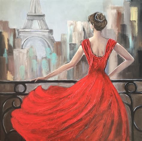 Lady In Red Dress Painting Fashion Dresses