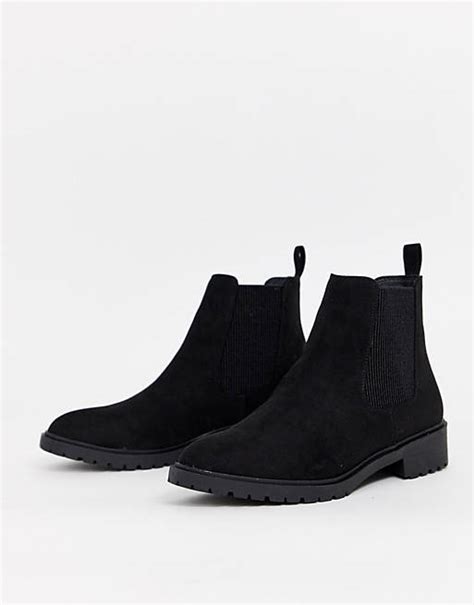 new look suedette flat chelsea boots in black asos