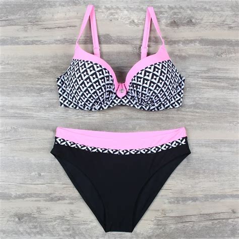Kingtut 2019 Push Up Pink Plaid Bikini Set Plus Size Swimwear Women Sexy Padded Summer Beach