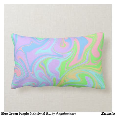 Blue Green Purple Pink Swirl Abstract Design Lumbar Pillow Green And