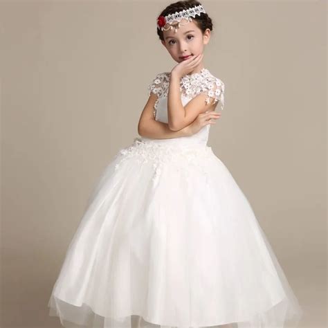 Elegant Flower Girl Dress Long Lace Princess Dresses Kids White Dress