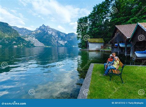 Traunsee Summer Lake Austria Stock Photo Image Of Boat Resting