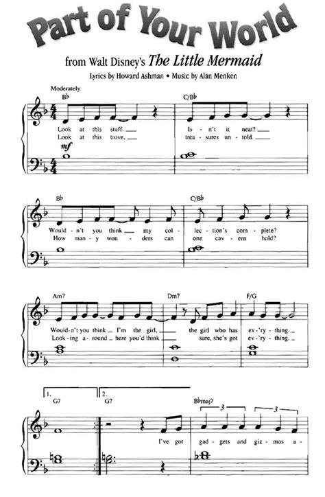 Part Of Your World The Little Mermaid Easy Piano Sheet Music Guitar